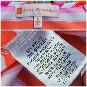 Pink Stripe Dress Jude Connally Nina S Orange White Stretch Vneck Ruffle Bright